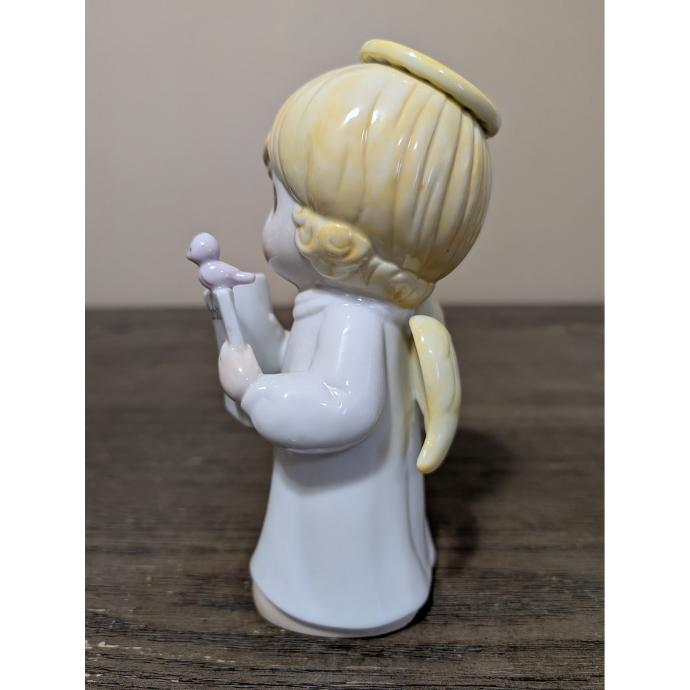 Precious Moments Angel Figurine 1996 White Excellent Carols Bird Enesco Decor - Picture 3 of 6
